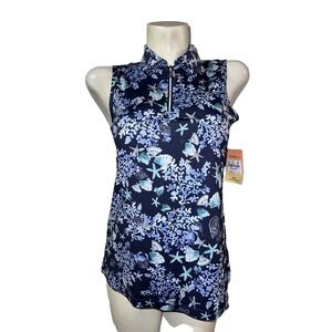 Sofibella Womens Sleeveless Golf Polo Shirt Blue Coral Reef Print 9013 AQM New M